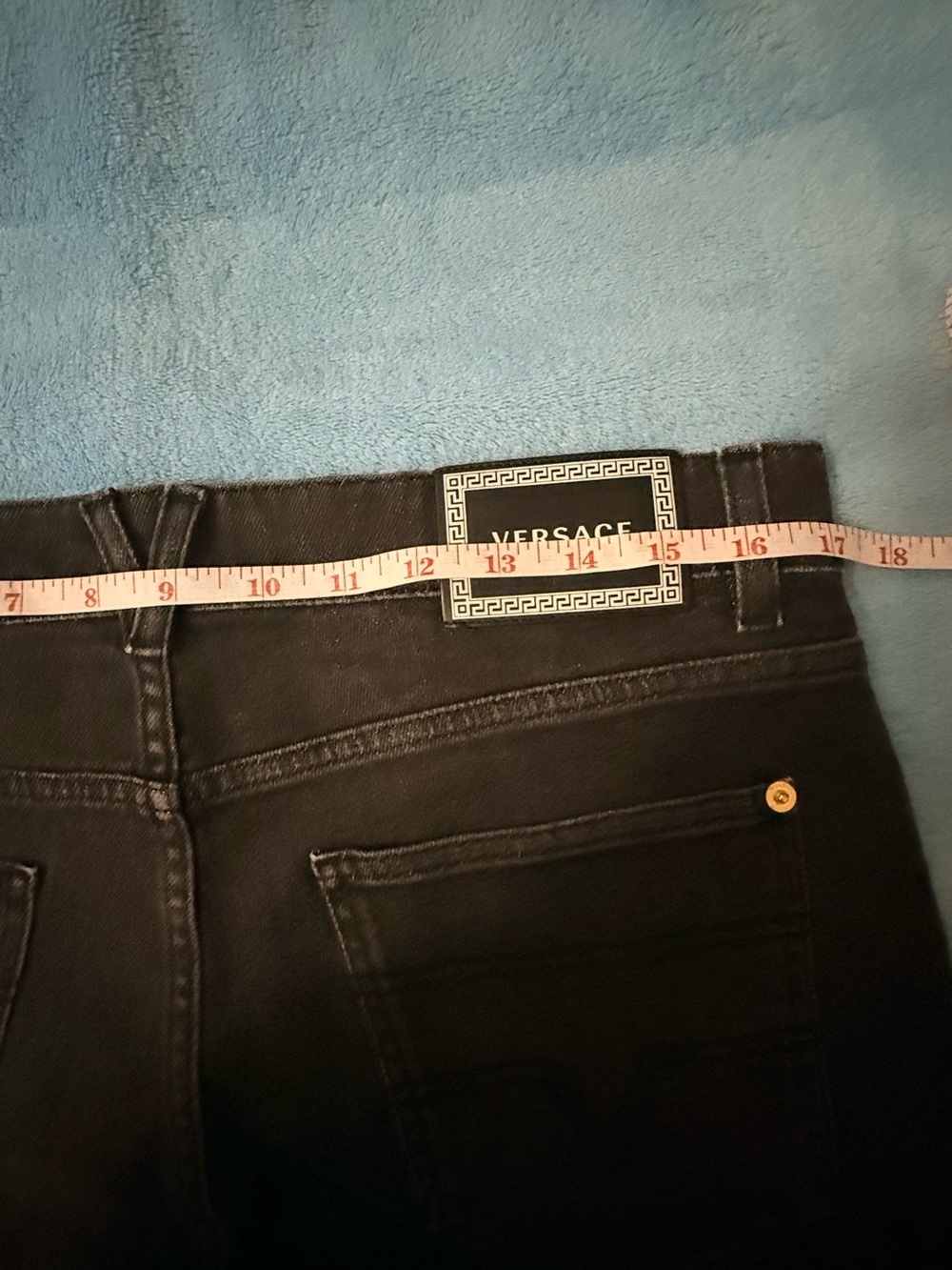 Versace Black Denim Shorts with Gold Accents - Picture 9 of 13